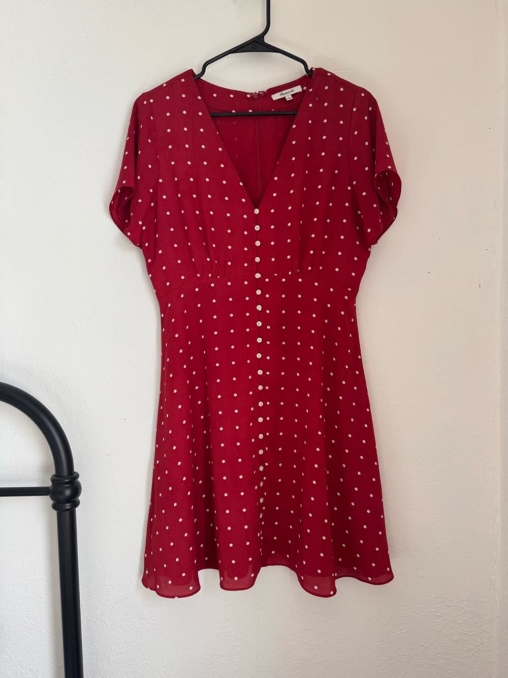 Madewell Red Polka Dot V-Neck Mini Dress
